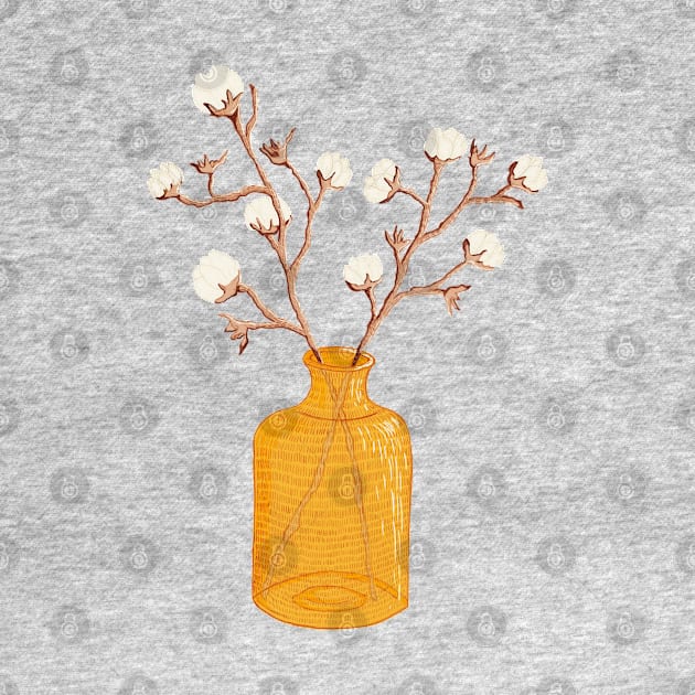 Still life - Cotton branches in a ochre vase by PrintablesPassions